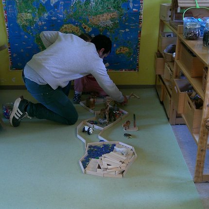 Vater, Papa, Ding- Kindergarten, Kinder, Spielen